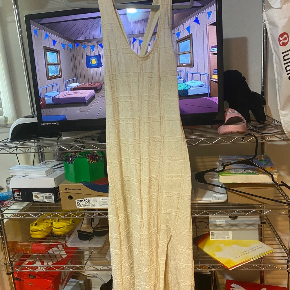 Vintage Cream knit maxi dress w/ criss cross back